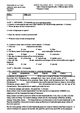 Đề kiểm tra học kỳ I môn Tiếng Anh 8 (Thí điểm) - Năm học 2015-2016 - Trường THCS Bình Nghi (Có đáp án)